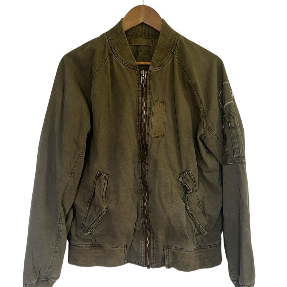 American Eagle Outfitters Utility Olive Green/Brown Full Zip Coat